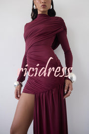 Solid Color Long-sleeved Pleated Slim-fit Elegant Ribbon Mini Dress