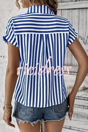 Striped Print Short Sleeve Pocket Shirt Top