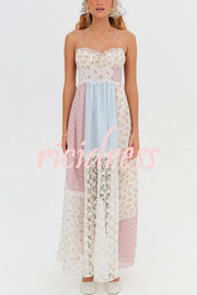 Floral Lace Sexy Halterneck Backless Patchwork Maxi Dress