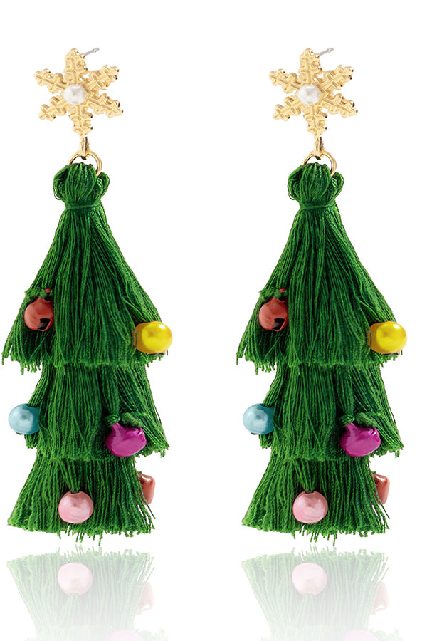 Bohemian Lightweight Christmas Tree Tassel Beaded Earrings
