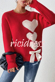 Love Jacquard Loose Cute Bowknitted Long Sleeve Sweater