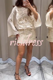 Fashion Floral Hollow Embroidery Slim Mini Skirt