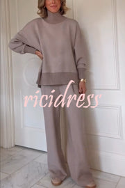 Berner High-Neck Long Sleeve Side Zipper Sweatshirt and Elastic Waist Pocketed Loose Pants Set