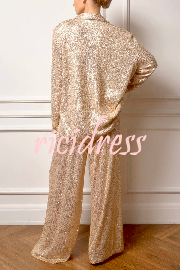 Solid Color Sequin Long Sleeve Party Blazer