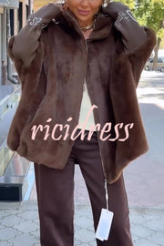 Fashion Sports Stripe Print and Ribbed Embroidered Long Sleeve Zipper Hooded Plush Coat