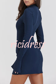 Giao Zippered Long Sleeve Pockets High Waisted Mini Dress