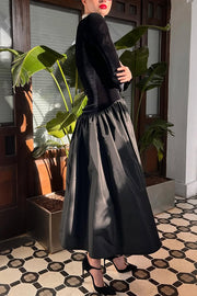Solid Color Velvet Patchwork High Neck Long Sleeve Maxi Dress
