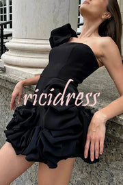Delightful and Elegant Vibe Off Shoulder Flounce Bottom Mini Dress