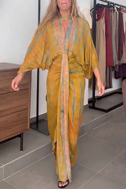 Unique Printed V-neck High-waisted Loose-fitting Holiday Maxi Dress