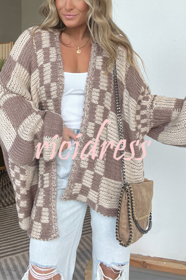 Casual Plaid Mid-length Loose Knitted Outerwear