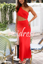 Solid Color Sexy One Shoulder Off Waist Maxi Dress