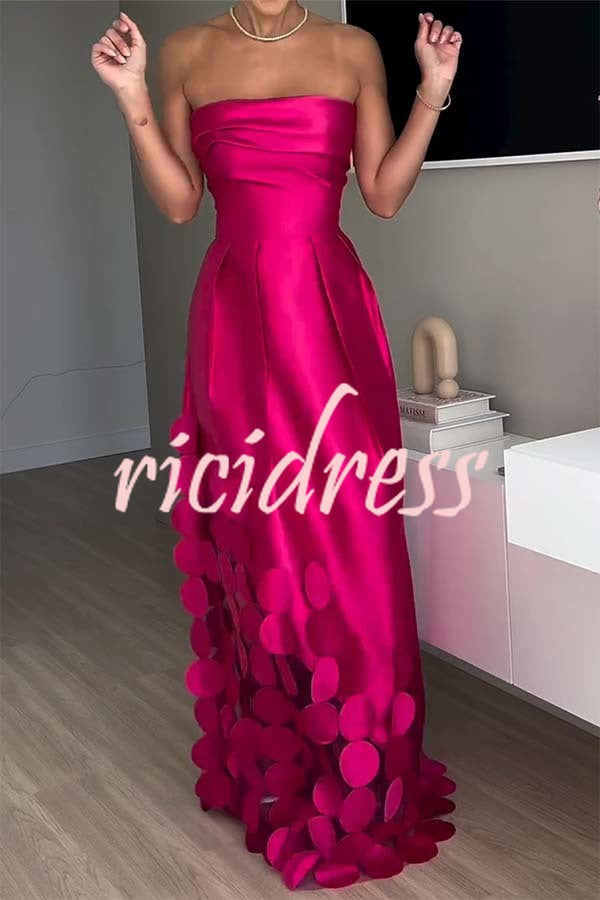 Luxurious Poise Satin Spliced mesh Polka-dot Fabric Off Shoulder Formal Maxi Dress