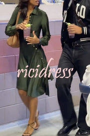Marvis Button-embellished Long Sleeve Asymmetrical Drape Shirt Midi Dress