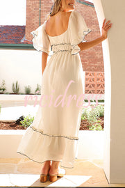 Fashion Square Neck Open Back Pleated Waist Maxi Dress