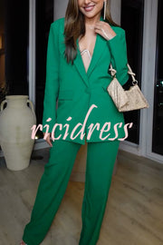 Mojito Muse Single Button Lapel Blazer and Elastic Waist Pocketed Wide Leg Pants Set