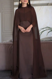 Moonlit Muse Sheer Chiffon High Low Cape Slip Maxi Dress