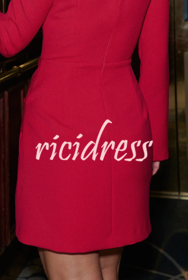 Social Season Square Neck Long Slit Neck Twist Warp Hip Mini Dress