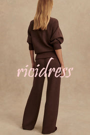 Meet The Autumn Ribbed Zipper Neck Sweatshirt and Elastic Waist Pocketed Loose Pants Set