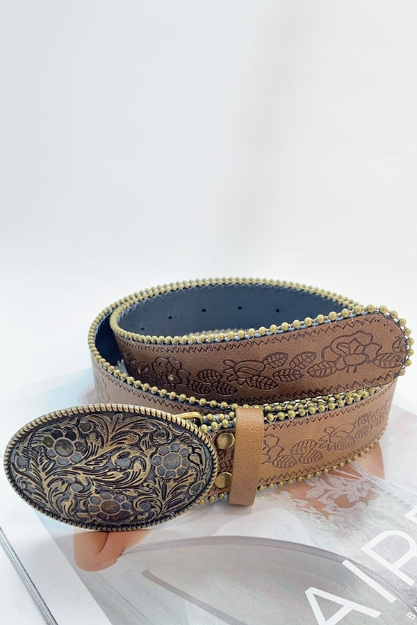 Retro Versatile Faux Leather Carved Brown Belt