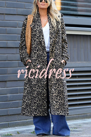 Leopard Affair Animal Print Epaulettes Long Sleeve Pocketed Lapel Midi Trench Coat