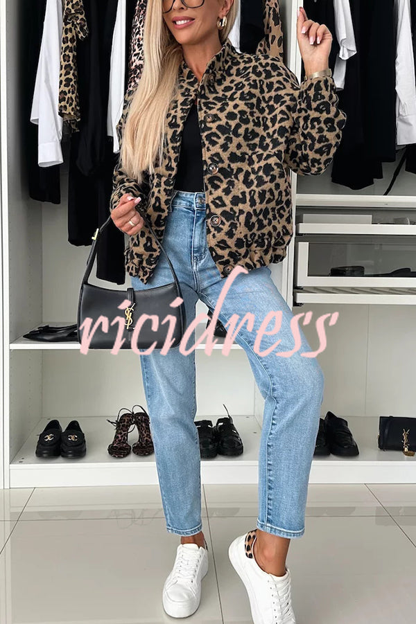 Leopard Print Loose Long-sleeved Pocket Casual Jacket
