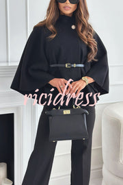 Elegant Moment Woolen Button Turtleneck Belted Oversized Cape