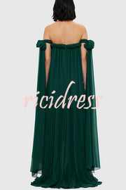 Fairy Spirit Tulle Braided Neckline Tie Arm Straps Pleated Maxi Dress