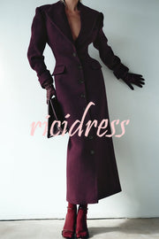 Elegant Lapel Long Sleeve Button High Waist Long Coat