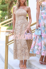 Oh So Fabulous Floral Lace Halter Slip A-line Maxi Dress