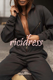 Corbero Pocket Zip Stretch Waist Long Sleeve Jumpsuit