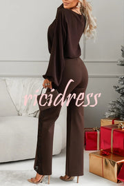 Joelie High Rise Elastic Waistband Side Lace Patchwork Flare Pants