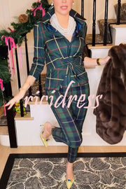 Embrace The Festival Plaid Twist Half Sleeve Shirt and Elastic Waist Pencil Pants Set