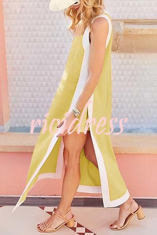 Ellie Contrast Color Sleeveless Midi Top and Elastic Waist Pocket Shorts Set
