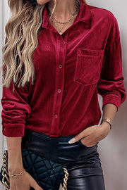 Solid Color Velvet Casual Lapel Pocket Loose Shirt