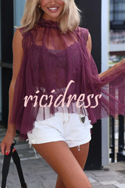 Light and Cute Tulle Lace Inner Wear High Neck Cape Top