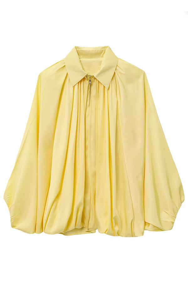 Fashion Lapel Loose Puff Long Sleeve Casual Zipper Jacket