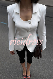 Solid Color Lapel Long Sleeve Casual Button Blazer