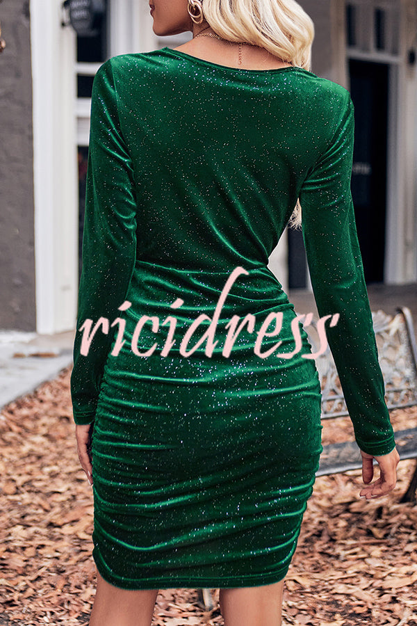 Dnoia Gold Sprinkled Solid Color Long Sleeved Mini Dress