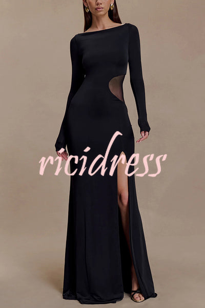 Fashion Long-sleeved Slim Sexy Hollow Slit Maxi Dress