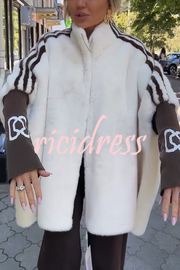 Fashion Sports Stripe Print and Ribbed Embroidered Long Sleeve Zipper Stand Nack Pocket Plush Coat