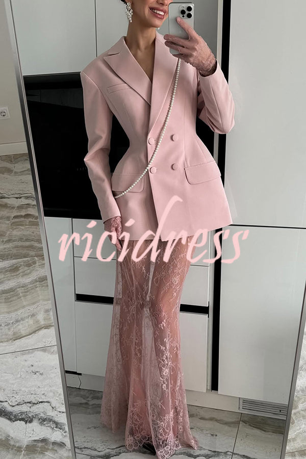 Solid Color Lapel Long Sleeve Waist Double-breasted Blazer