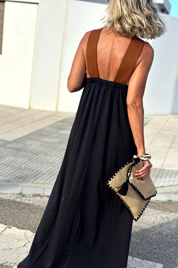 Stylish Crossover Backless Sleeveless Loose Maxi Dress