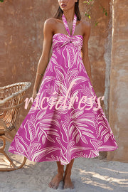 Bohemian Printed Gathered Halterneck Maxi Dress