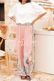 Unique Printed Elastic Waist Vacation Casual Wide Leg Pants
