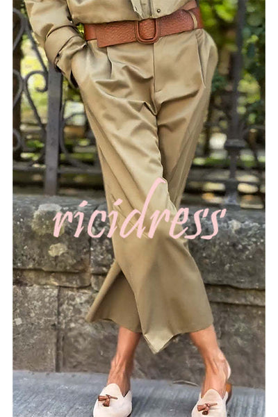 Classic Charm Mid-rise Pocketed Loose Cropped Pants