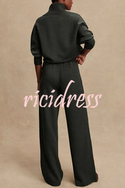 Barker High-Neck Long Sleeve Side Zipper Sweatshirt and Elastic Waist Pocketed Loose Pants Set