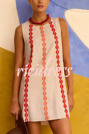 Unique Printed Round Neck Sleeveless Casual Loose Mini Dress