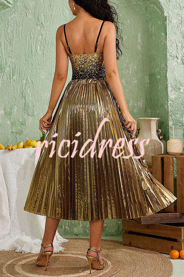 Fashion Metallic Fabric Elastic Waist Beach Midi Skirt