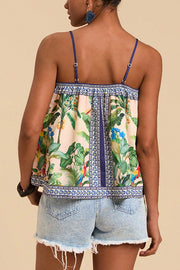 Tropical Print Casual Halter Backless Loose Top