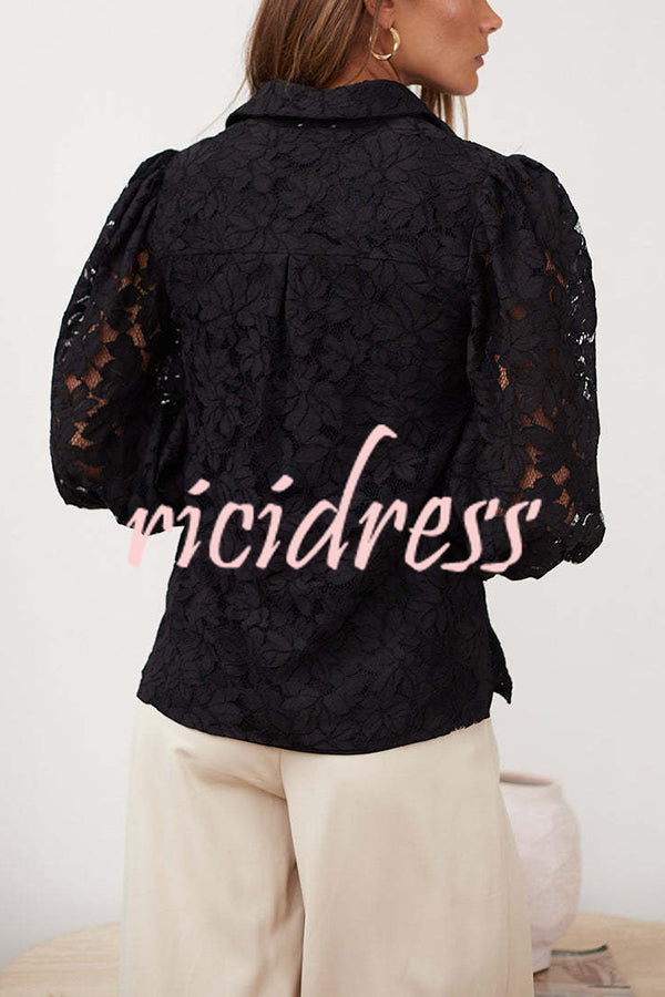 Sexy Hollow Lapel Casual Lace Shirt Top